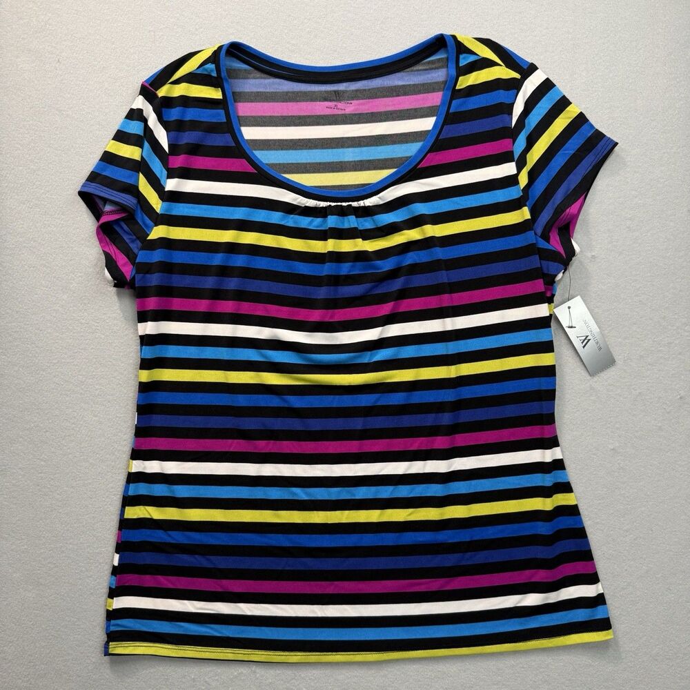 NWT Worthington Womens XL Top Multicolor Striped Scoop Neck Short Sleeve Blouse